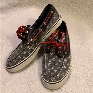Blue, Red, & White Sequin Anchor Sperry